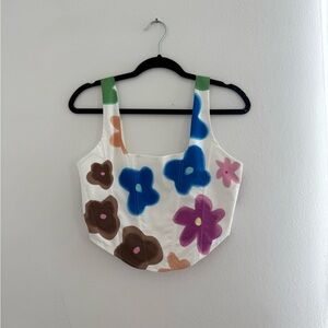 Floral Corset Crop Top with Colorful Flowers